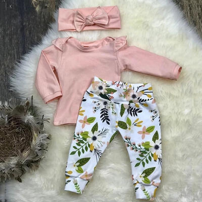 

3Pcs Toddler Baby Girl Ruffle Tops Floral Pants Leggings Headband Outfit Clothes