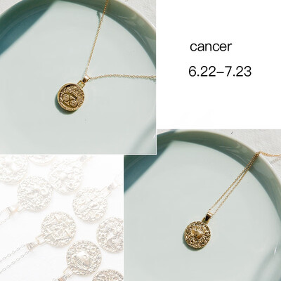 

12 Constellation Jewelry Necklace Gold Virgo Libra Scorpio Sagittarius Capricorn Aquarius Zodiac Vintage Circle Pendant Necklace