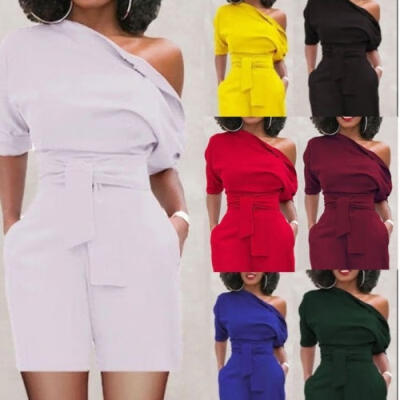 

New Popular Ladies Casual Tethered One shoulder Romper Shorts Holiday Mini Jumpsuit