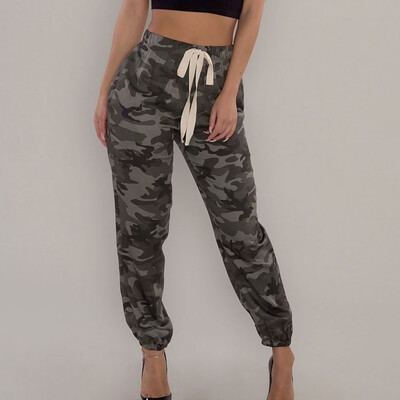 

Tailored Womens Camo Trousers Casual Pant Lace-Up Slim Tight-Fitting Stretch Pencil Pants