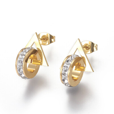 

304 Stainless Steel Hoop Earrings with Polymer Clay Rhinestone Ring with Triangle Golden 18x125x11mm Pin 08mm