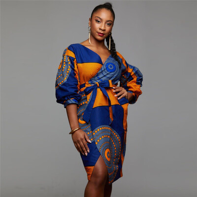 

Tailored Womens V-Neck Print Long Sleeve Loose Dress Evening Party Beach Long Dress