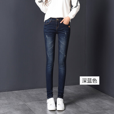 

High-waisted skinny jeans womens feet 2019 fall the new Korean version is thin elastic&large black trousers