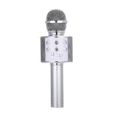 

BT Wireless Microphone Speaker Handheld Karaoke Mic Portable Music Player Singing Recorder KTV Microphones Silver