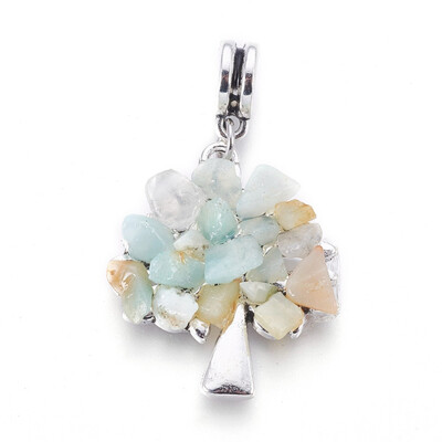 

Alloy European Dangle Beads with Natural Amazonite Chips Tree Antique Silver 40mm Hole 45mm 28x24x45mm