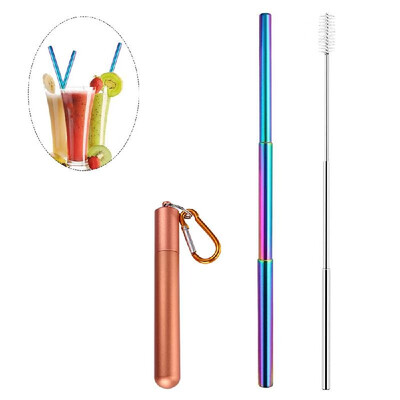 

Portable Collapsible Straw Reusable 304 Stainless Steel Metal Drinking 230MM Straws with Cleaning Brush & Climbing Hook