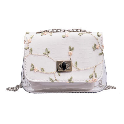 

Elegant Clear Floral Flap Shoulder Handbags Women Crossbody Lace PVC Bags