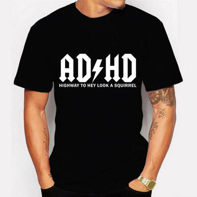 

Fashion Streetwear Harajuku Mens T Shirts Personality "ADHD" Lightning Alphabet Printed Mens Short Sleeve T Shirt