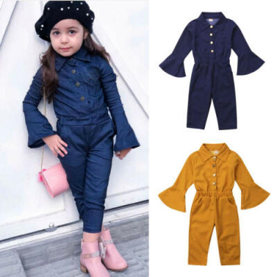 

Fashion Toddler Kids Baby Girls Bell Sleeve Romper Jumpsuit Pants Autumn Outfits