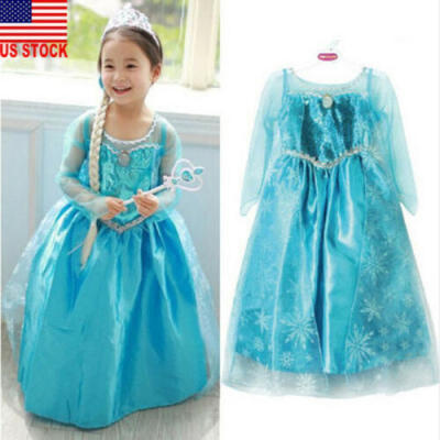 

Girls Snow Queen Elsa Princess Anna Belle Dress Up Fancy Costume Party Dresses