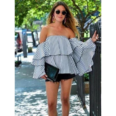 

New Women s Fashion Sexy Top Off Shoulder Floral Printed Strapless Shirt