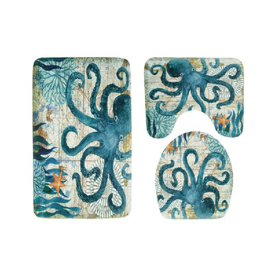 

3Pcs Bathroom Toilet Non-Slip Cover Mats Kit Turtle Octopus Whale Sea Horse Footcloth
