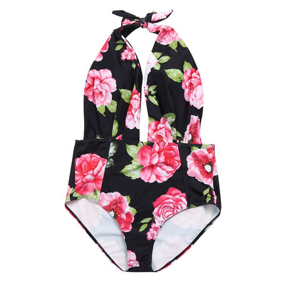 

Roseonmyhand Women Retro One Piece Backless Bather Swimsuit High Waisted Pin Up Swimwear