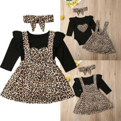 

Newborn Baby Girls Ruffle Romper Leopard Skirts Tutu Dress Outfits 3PCS Clothes