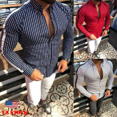 

Men Fashion Striped Luxury Casual Stylish Slim Fit Long Sleeve Dress Shirts NEW