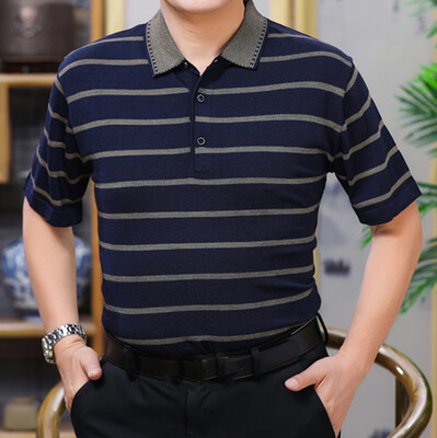 

Toponeto Men Summer Old Mens Shirts Father Tops Fashion High Qulity Striped Top Blouse