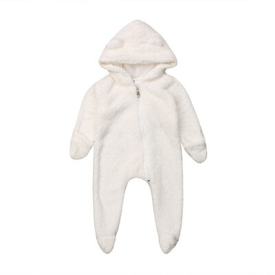 

Newborn Baby Girls Boys Fuzzy Hooded Romper Jumpsuit Winter Outfits Clothes