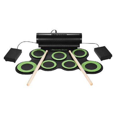 

Portable Digital Stereo Electronic Drum Set 7 Silicon Pads USB Powered Built-in Speaker with Drumsticks Foot Pedals 35mm Audio Ca