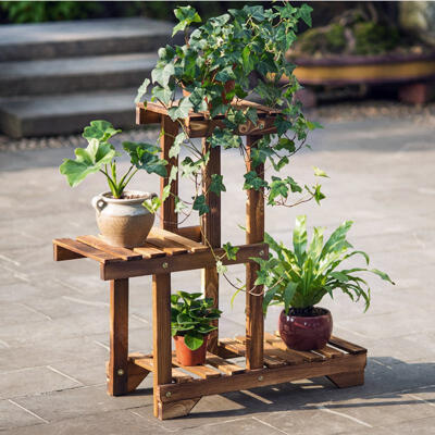 

Greensen 3 Tier Carbonized Wooden Plant Display Stand Flower Pot Shelf Balcony Garden Holder Rack