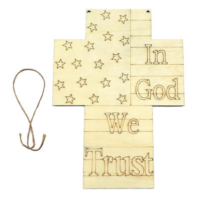 

Wood American Independence Day Cross DIY Home Craft Hanging Board with Rope