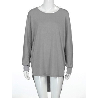 

Autumn Women T Shirts Batwing Long Sleeve O-Neck Long T Shirt Women Casual Solid Loose Tshirt Irregular Tops Female