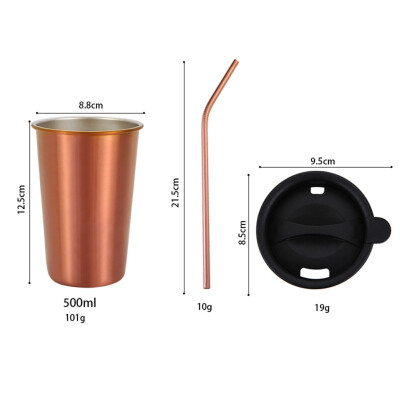 

Stainless Steel Coffee Mug With lid Straw Double Wall Household Coffee Cup Milk Tea Cup SetWith Straw Travel Drink Cup