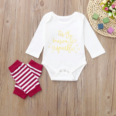 

Newborn Baby Girls Christmas Letter Print RomperStripe Leg Warmer Set Clothes