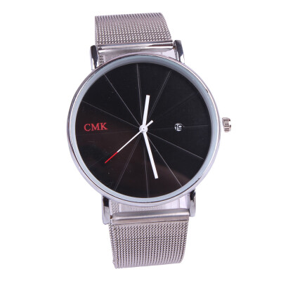 

Fashion scale calendar alloy mesh belt watch simple couple watch