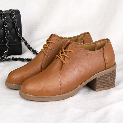 

British Wind Leather Shoes Womens Spring&Autumn Hundreds of Korean version of Rough heel Medium heel&Single Shoe Womens