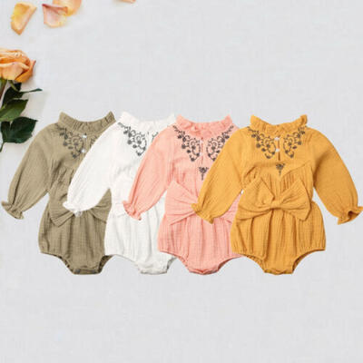 

US Baby Girl Clothes Long Sleeve Big Bowknot Romper Bodysuit Jumpsuit Outfit Set