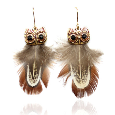 

Brown Owl Feather Earrings Bohemian Animal Ornaments Pendants Ear Jewelry Gifts Women