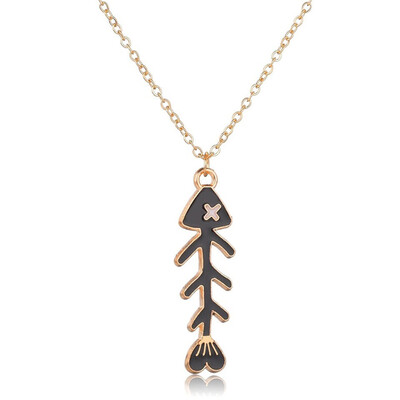 

Individuality Black White Fish Bone Women Necklace Jewelry For Girls Great Fashion Style Cute Pendant Party Necklace