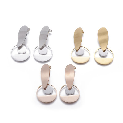 

304 Stainless Steel Dangle Stud Earrings Round Mixed Color 605mm Pin 08mm