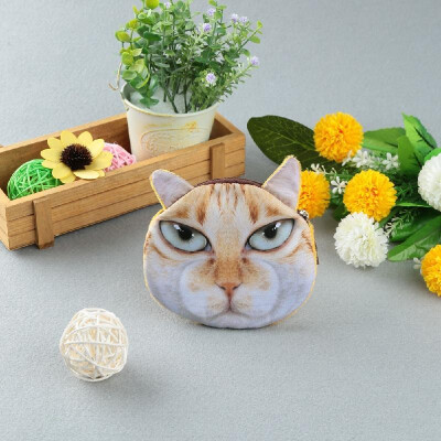 

Cute Fashion Women Coin Purse 3D Cat Animal Head Print Tail Mini Wallet Zipper Closure Small Clutch Bag