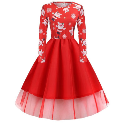 

F5347 cross-border Christmas explosions autumn&winter round neck long-sleeved print upper body contrast color solid color gauz