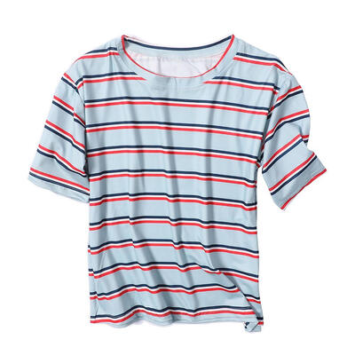 

Hit Color Stripe Tops Women Summer Short Sleeve O Neck Casual T-shirts