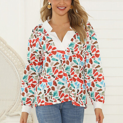 

Tailored Fashion Women Casual V-Neck Pullover Printed Long Sleeve T-Shirt Tops Blouse