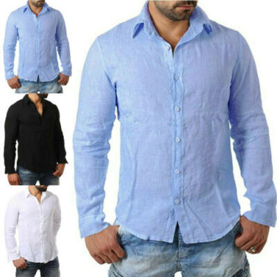 

US Mens Long Sleeve Dress Shirt Summer Loose Casual V-Neck Shirts Tops -3XL