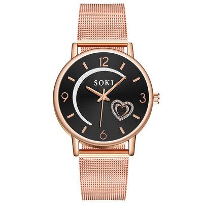 

Women Silver & Gold Mesh Love Heart Moon Dial Wristwatches Fashion Casual Womens Steel Quartz Watches Relogio Feminino Hot 533