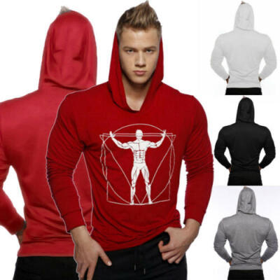 

Mens Slim Fit Muscle Hoodie Sweatshirt Top Bodybuilding Gym Long Sleeve T-shirt