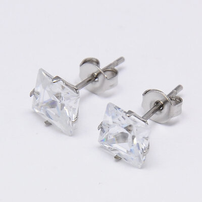 

Cubic Zirconia Ear Studs with Stainless Steel Base Stainless Steel Color 6x6mm Pin 07mm