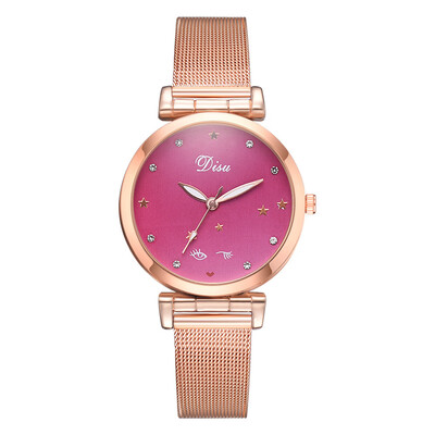 

DISU Top Womens Watches Star Dot Disc Ladies Quartz Wristwatch Alloy Strap Casual Clock Fashion Colorful Zegarek Damski
