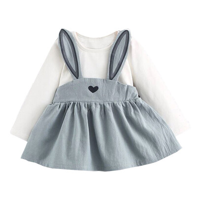 

Autumn Girls Rabbit Long Sleeve Dress Cute O Neck Princess Children Girl Dresses Vestidos 2 Colors 1-6T