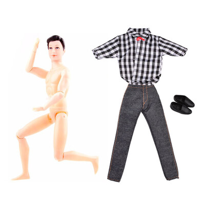 

Tailored Boy Doll with Casual Wear Plaid Doll Clothes Jacket Pants Outfits Suit BK