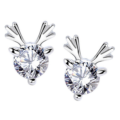 

Silver Color Earrings Nail Female Korean Version Simple Single Drill Small Elk Earnail Lovely Wholesale Ear Jewelry