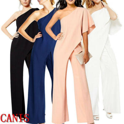 

UK Womens One Shoulder Ripped Jumpsuit Ladies Evening Party Playsuit Loose -XL