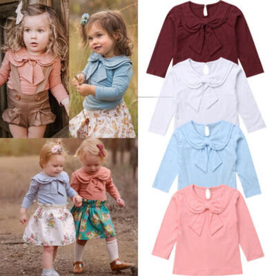 

Casual Kids Baby Girls Clothes Collar Bowknot Long Sleeve Bottoming Tops Blouse