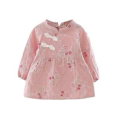 

Children Summer Girls Retro Cute Cheongsam Print Long Sleeve Sweet Princess Dress