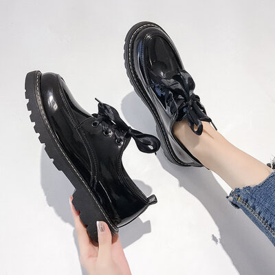 

Womens Shoes Korean Version Baitao Single Shoes Women British Wind Painted Leather Thick-soled Shoes Block Student Shoes Women