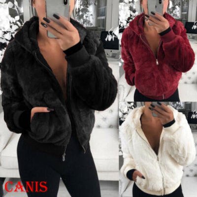 

Womens Lady Winter Teddy Bear Fleece Fur Fluffy Zip Coat Jackets Jumper Outwear